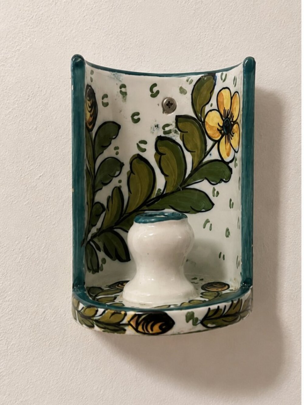 Vintage Hand-Painted Ceramic Wall Hanging Candle Holder Sconce